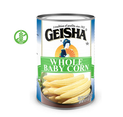 GEISHA Whole Baby Corn 14.11 oz (Pack of 12), Young Corn| Zero Trans Fat – Zero Saturated Fat – Good Source of Fiber – No Sugar Added – Gluten Free