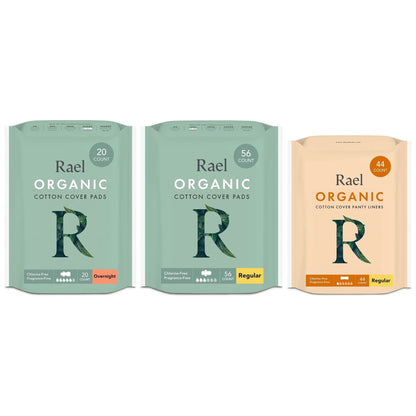 Rael Bundle - Overnight Pads (20 Count), Regular Pads (56 Count), Regular Liners (44 Count)