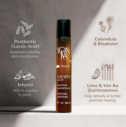 Yon-Ka SOS Spot Roll-On | Targeted Blemish Treatment for Pimples and Breakouts | Soothes and Purifies Skin | Alcohol-Free | Travel Size 0.24 fl oz