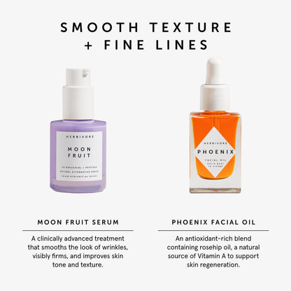HERBIVORE Wrinkle-Fighting Regimen – MOON FRUIT 1% Bakuchiol & Peptides Serum + PHOENIX Rosehip Anti-Aging Face Oil - for Smoother, Youthful Skin, Plant-based, Vegan, Cruelty-free