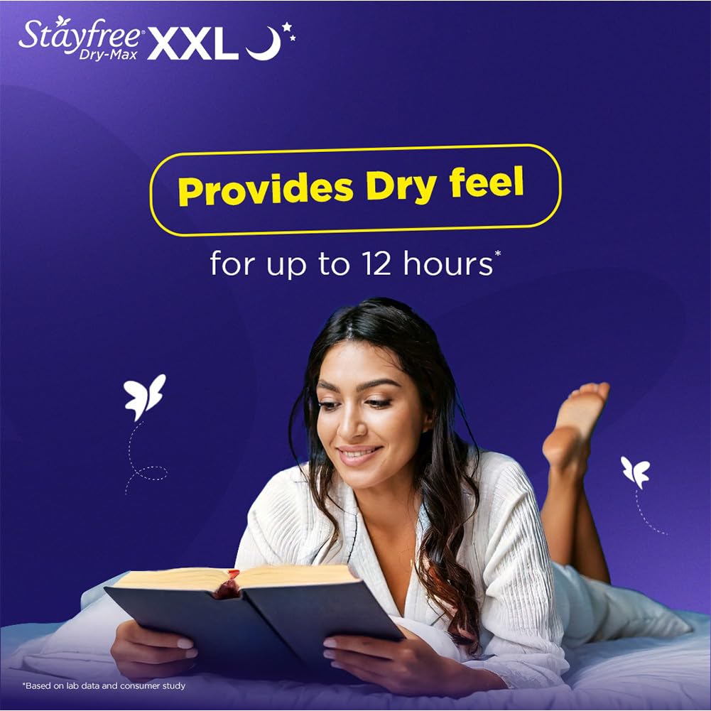 Stayfree Dry Max All Night XL Dry Cover Sanitary Pads For Women With Wings, 28 Pads