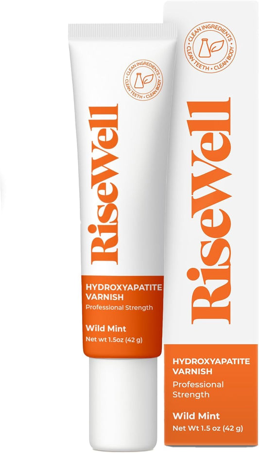 Risewell Micro & Nano Hydroxyapatite Varnish - No Added Fluoride, USA Made, Gentle & Safe to Swallow for Sensitive Teeth, Enamel Reminalization Care for Kids and Adult (Wild Mint Flavor)