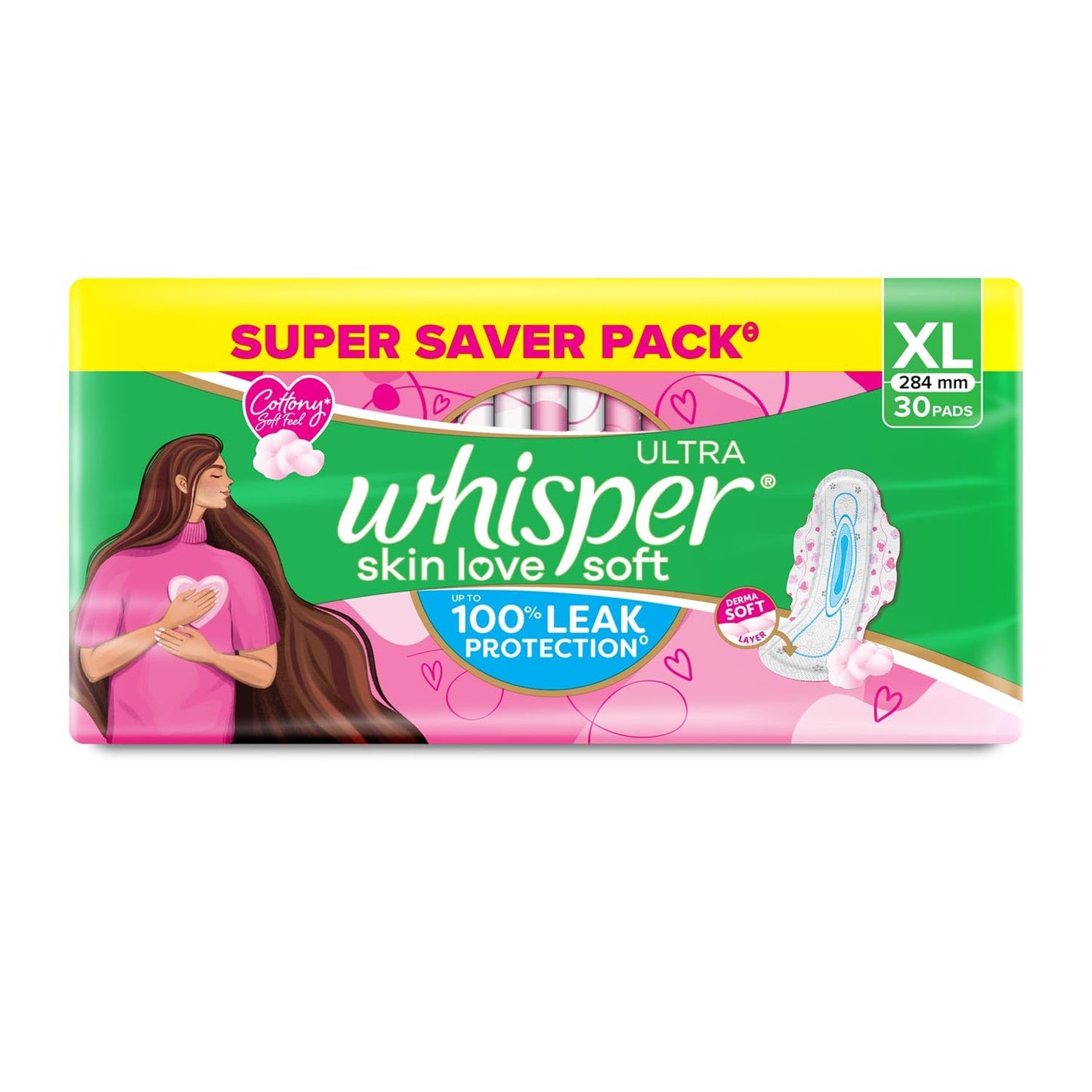 Whisper Ultra Soft Sanitary Pads - 30 Pieces (XL)