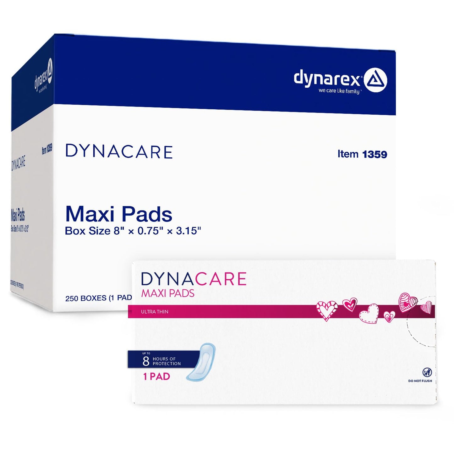 Dynarex Maxi Pads Ultra Thin Without Wings - Moderate Absorbency Feminine Sanitary Pads, Flexible Comfort, Leak-Free Protection, Unscented, 250/Box