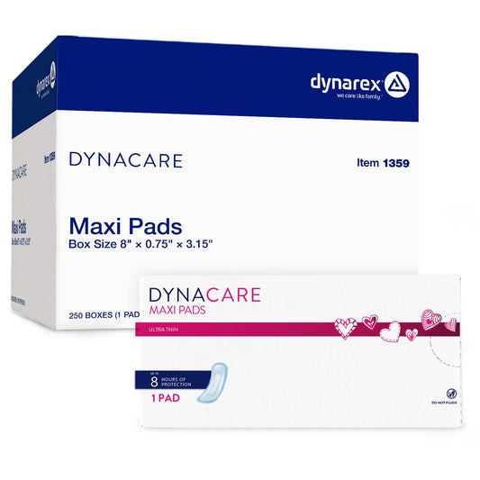 Dynarex Maxi Pads Ultra Thin Without Wings - Moderate Absorbency Feminine Sanitary Pads, Flexible Comfort, Leak-Free Protection, Unscented, 250/Box