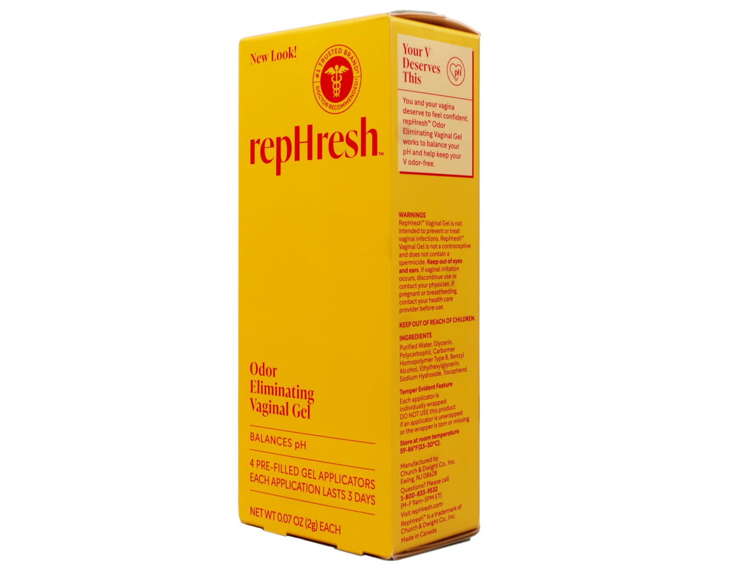 RepHresh Vaginal Gel, 0.07 Oz Each, 4 Count (Pack of 3)