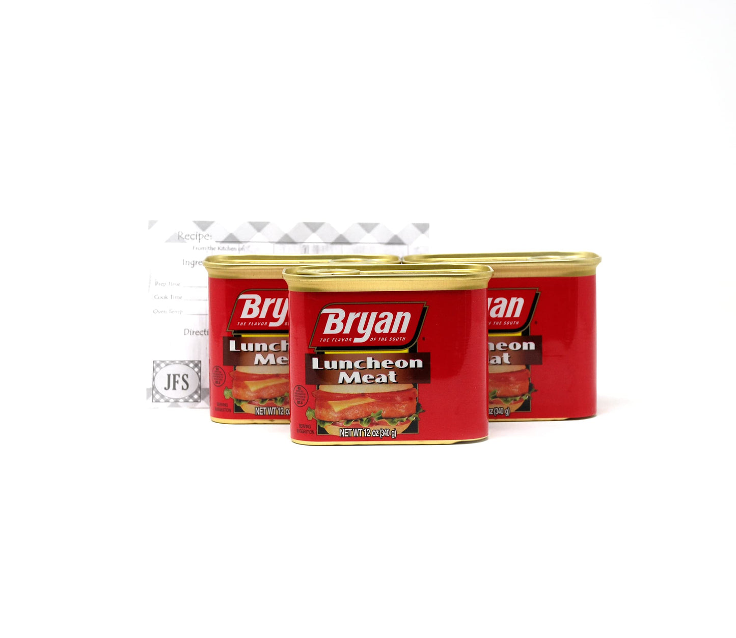 Bryan Luncheon Meat (Canned) 12 Oz (340g) 3 Pack Bundled with a JFS exclusive recipe card.