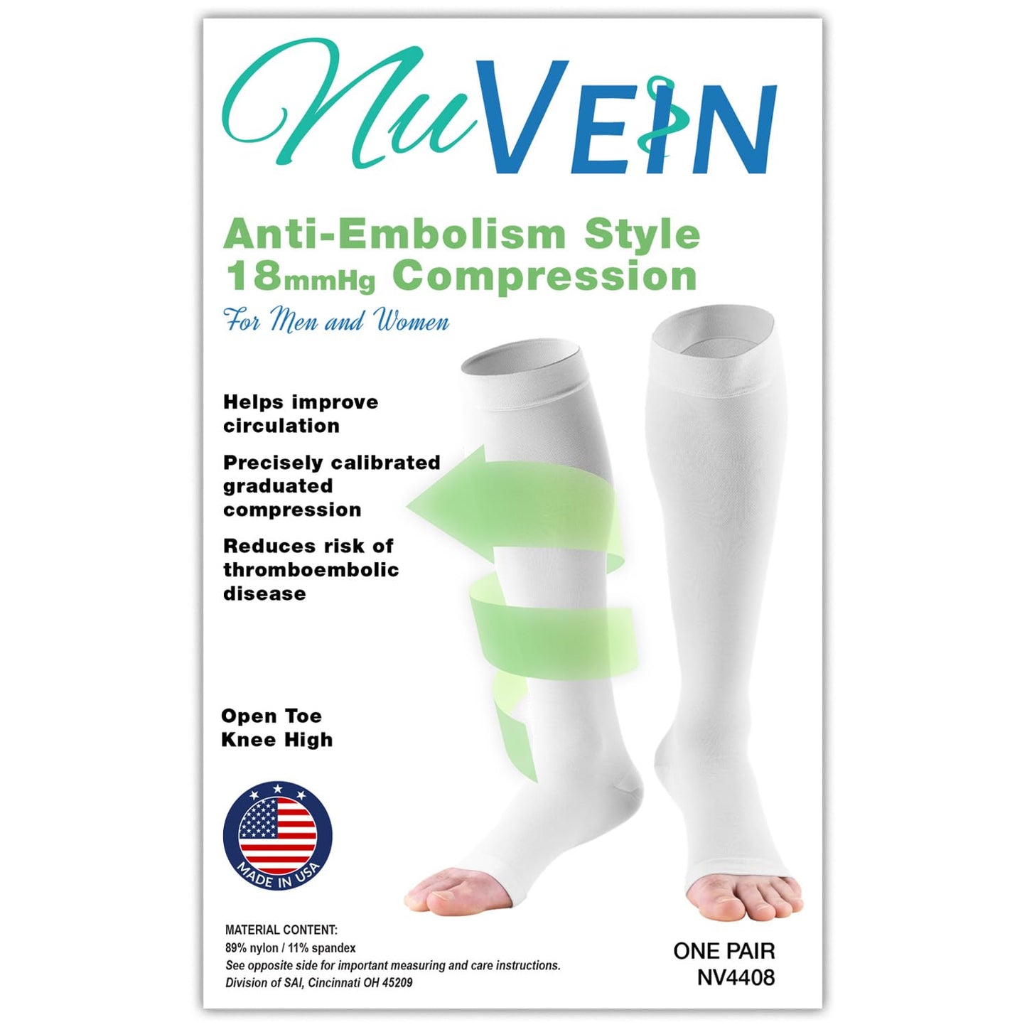 NuVein Surgical Stockings, 18 mmHg Recovery Support for Embolism Risk, Medical Unisex Fit, Knee High, Open Toe, Beige, X-Large