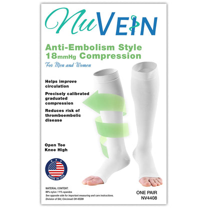 NuVein Surgical Stockings, 18 mmHg Recovery Support for Embolism Risk, Medical Unisex Fit, Knee High, Open Toe, Beige, X-Large