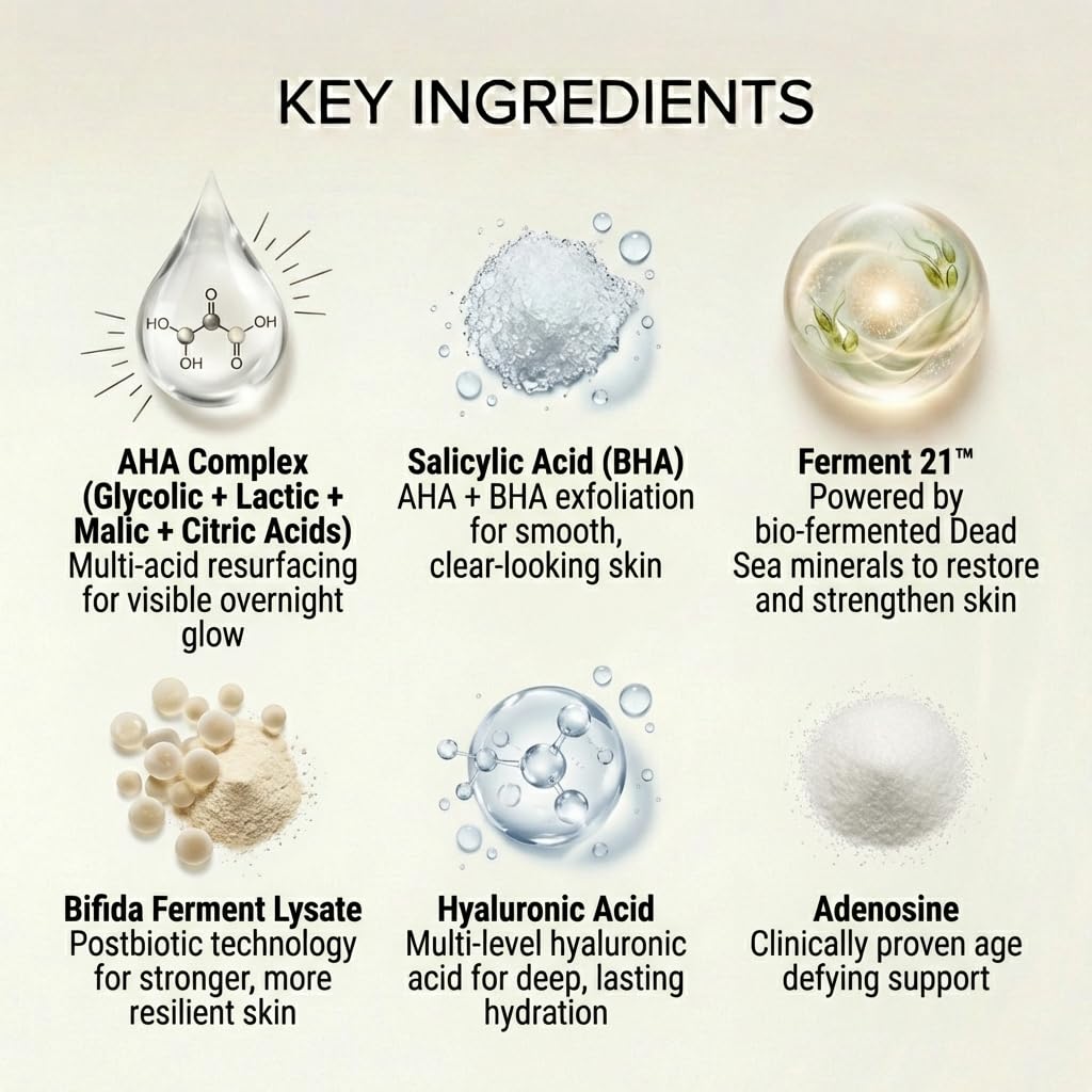 SEACRET Minerals Bio Skin Glow Face Serum, Multi-Acid Complex Night Serum for Face, Ampoule, 1 Fl Oz / 30 ml