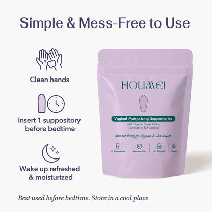 Vaginal Suppositories with Vitamin E and Hyaluronic Acid, Organic Feminine Moisturizer for Dryness & Discomfort Relief, pH-Balanced Natural Feminine Care, 12 Counts