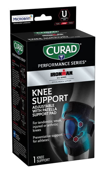 CURAD Performance Series Knee Support, Adjustable with Patella Support Pad, for Tendonitis, Weak, or Injured Knees, Preventative Support for Athletes