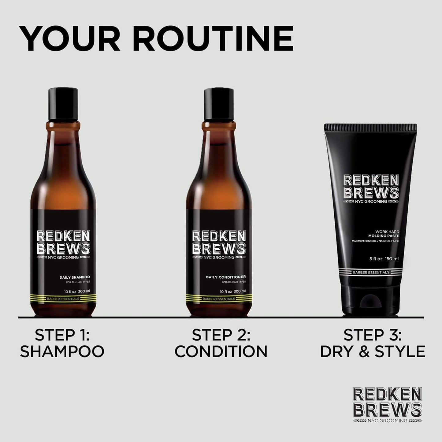Redken Brews Molding Paste For Men For all Hair Types - High Hold & Maximum Control, Natural and Matte Finish, Sulfate-Free