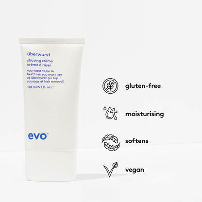EVO Uberwurst Moisturizing, Sensitive Shaving Cream for All Skin Types - Reduces Razor Burn, Softens & Protects - 5.1 fl oz