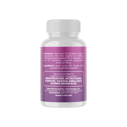 Seroflora Boric Acid Vaginal Suppositories 600mg – 30 Count with 7 Applicators for Odor Control & pH Balance Feminine Hygiene Support, Natural Intimate Care, Made in USA