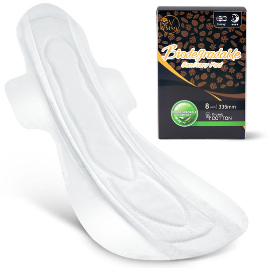Biodegradable Sanitary Pads with Wings – Organic Cotton for Women | Overnight, Period, Organic Pads with 100% Cotton Topsheet- (335mm)