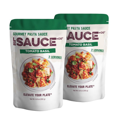 Always Fresh, Two Servings, Tomato Basil Gourmet Pasta Sauce (2-pack), Le Sauce & Co. Imported Italian San Marzano Tomatoes, Tomato Sauce, All Natural, Low Sugar, Fresh Basil, Light Tomato Sauce