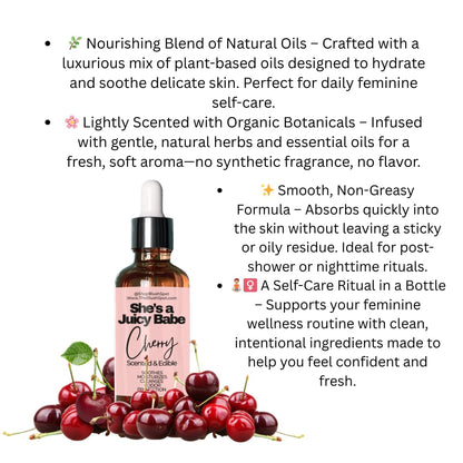 Cherry Yoni Oil for Women – Natural Feminine Care for pH Balance, Ingrown Hair Prevention & Moisturizing – Sweet Scented Intimate Oil NO Flavor
