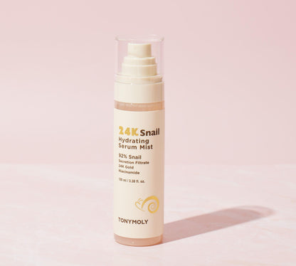 TONYMOLY 24K Snail Hydrating Serum Mist 3.38 oz – 92% Snail Mucin Face Mist with Niacinamide, Peptides & Gold for Radiant Skin, Moisturizing Korean Toner Spray for Hydration & Anti-Aging