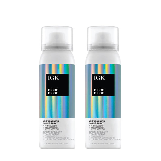 IGK Disco Disco Clear Gloss Shine Spray – Travel Size 2 pack – High-Shine Finishing Spray with UV Protection – Vegan & Cruelty-Free