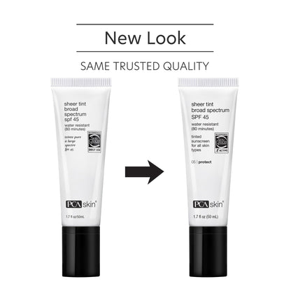 PCA SKIN Sheer Tint Broad Spectrum SPF 45 - Universally-Tinted Water-Resistant Hydrating Sunscreen for Use Alone or Under Foundation & Makeup (1.7 fl oz)