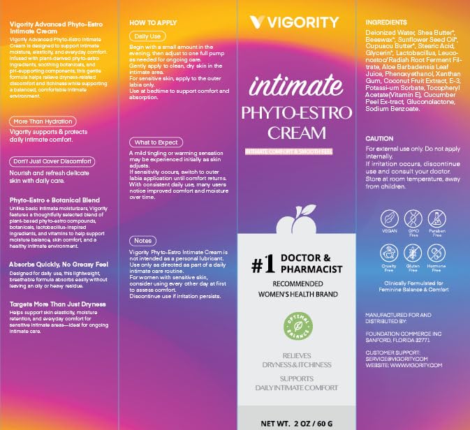 Vigority Intimate Phyto-Estro Cream for Women, Daily Intimate Moisturizer for Comfort & Hydration, Gentle Botanical Formula, Paraben-Free, 50g / 1.76 oz