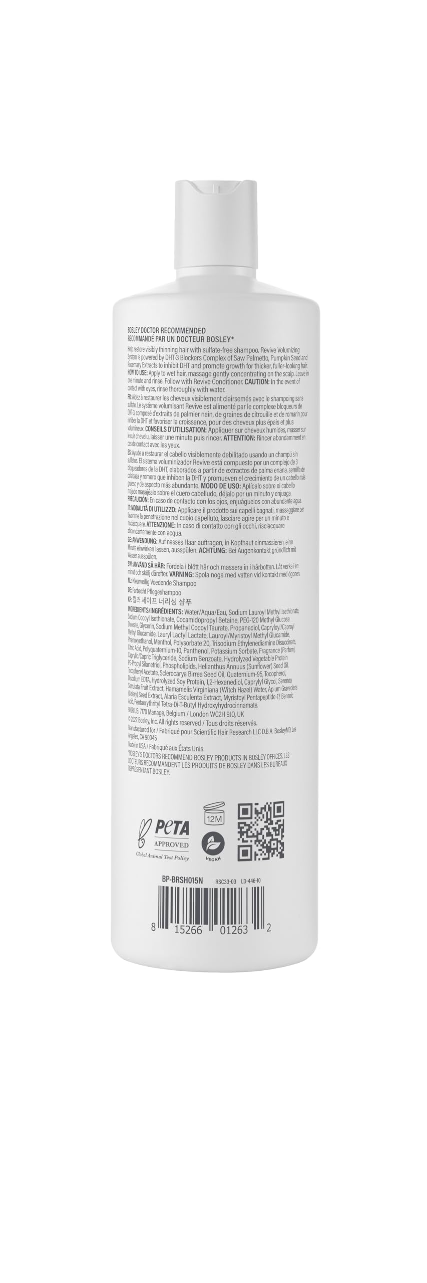 BosRevive Nourishing Shampoo for Thinning Hair (Color Safe) – DHT Blocker, Sulfate-Free, Vegan Formula with Biotin, Saw Palmetto & Rosemary – Strengthens & Volumizes – 33.8 Fl Oz