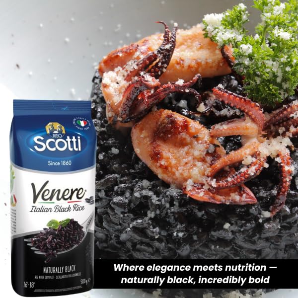 Black Grain Rice, 1.1 lbs (500g), Product of Italy, Riso Scotti, Venere, Premium Quality Whole Grain Rice, Wheat Free, Ancient Whole Wild Grain, (500 g (1.1 lbs),