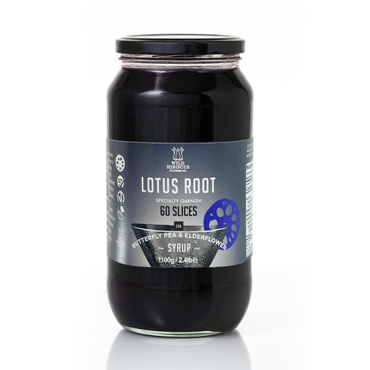 Butterfly & Elderflower Lotus Root Slices, 60 Slices per Jar | All-Natural, Vegan, Kosher, Gluten-Free, Non-GMO | Naturally Colored with Butterfly Pea Flower, Elderflower Infused