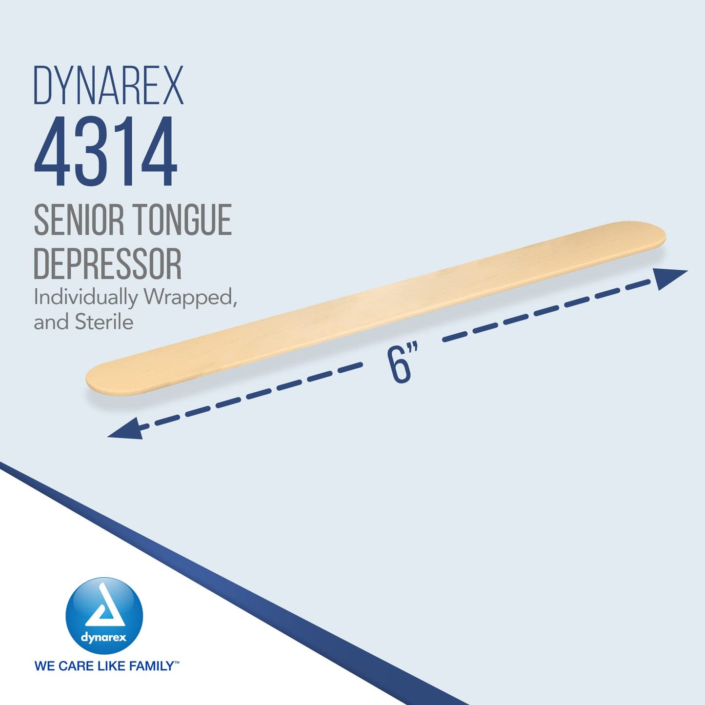 Dynarex Tongue Depressors, Sterile, 6" Senior-Sized Length, Made from Beige Birch Wood, Comes in Peel-Down Patches, 1 Box of 100