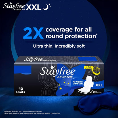Stayfree Advanced XXL | 42 Pads | All Night Ultra Comfort Sanitary Pads for Women |