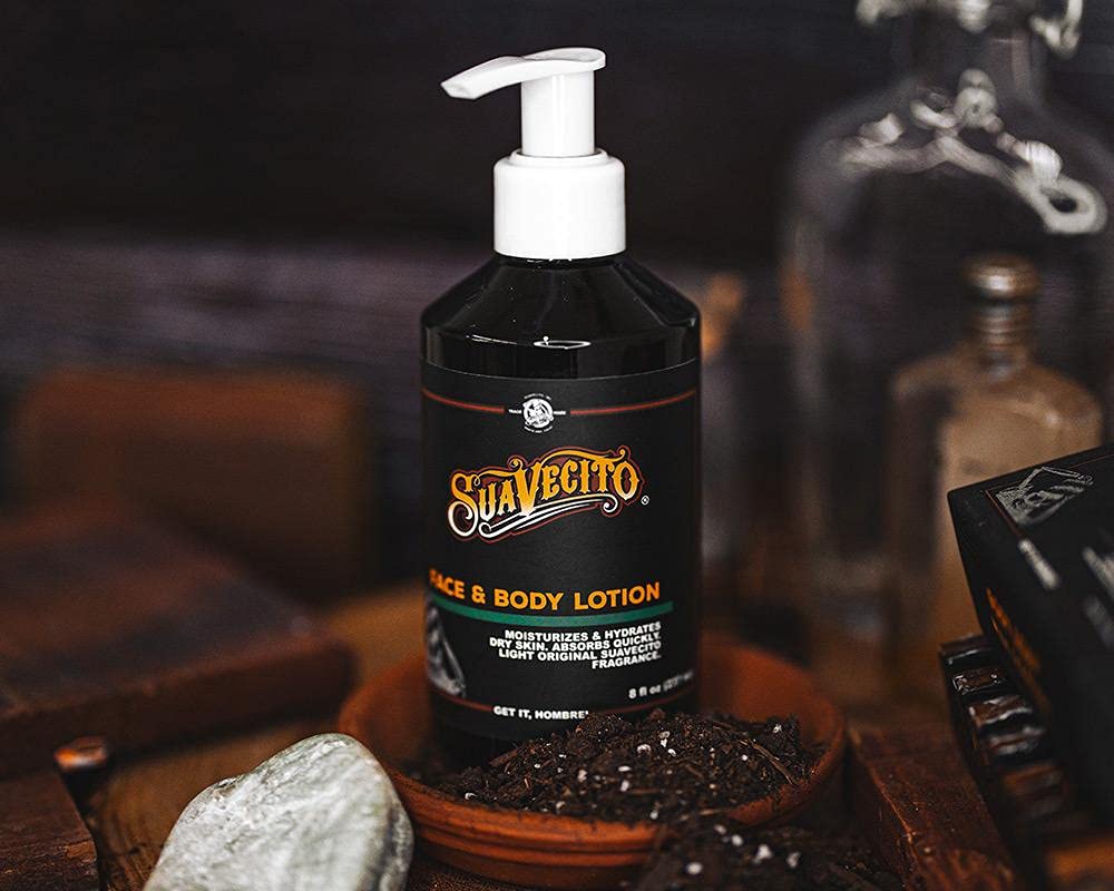 Suavecito Face & Body Lotion 8 oz. Pump Bottle - Original Scent, Skincare Lightweight Moisturizes Dry Skin, Hydrates, No Greasy Residue - Abrosbs Quickly