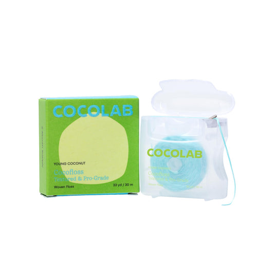 Cocolab Woven Dental Floss, Dentist-Designed Oral Care, Coconut Scent, Waxed, Expanding, Vegan, Kid-Friendly String Floss with Coconut Oil, 1 Spool (33 yd)