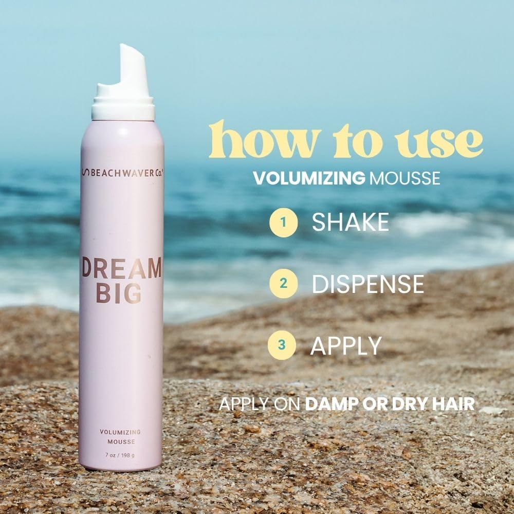 The Beachwaver Co. Dream Big Volumizing Mousse - Full Size (7 Oz) | Lightweight, Flexible Vegan Mousse for Volume & Hold | Add Fullness to Damp or Dry Hair | Polynesian Pink Sugar Fragrance