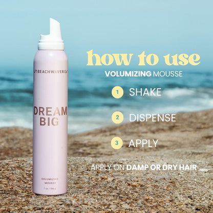 The Beachwaver Co. Dream Big Volumizing Mousse - Full Size (7 Oz) | Lightweight, Flexible Vegan Mousse for Volume & Hold | Add Fullness to Damp or Dry Hair | Polynesian Pink Sugar Fragrance