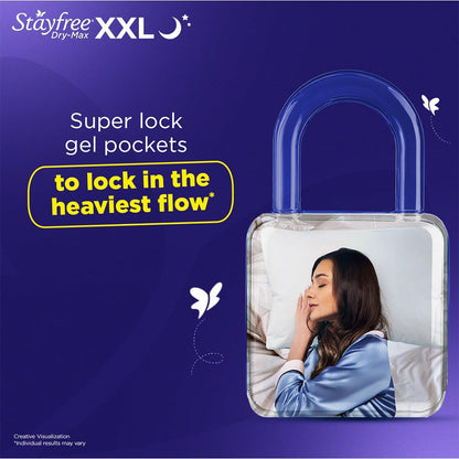 Stayfree Dry Max All Night XL Dry Cover Sanitary Pads For Women With Wings, 28 Pads