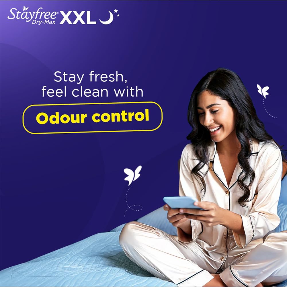 Stayfree Dry Max All Night XL Dry Cover Sanitary Pads For Women With Wings, 28 Pads
