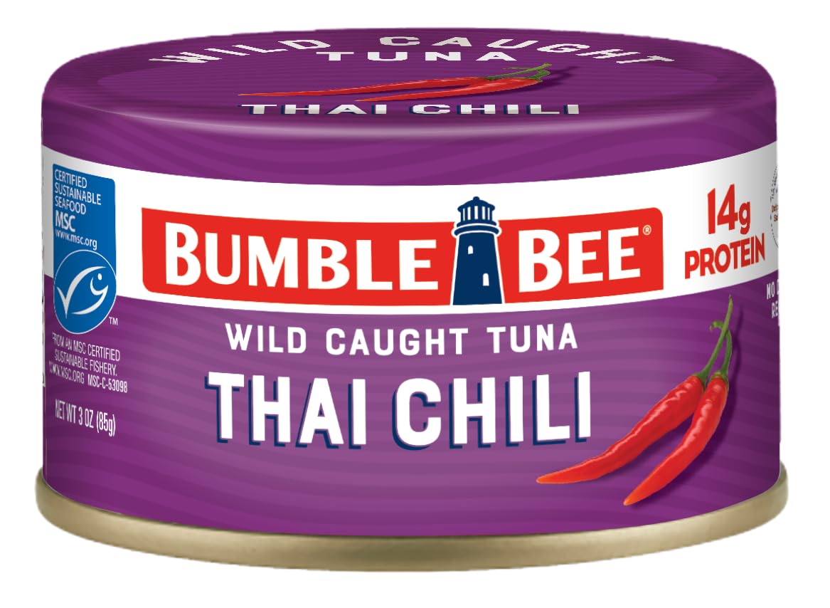 Bumble Bee Snackers Thai Chili - 14g Protein per Serving - No Draining, Ready to Eat - Wild Caught Skipjack Chunk Light Tuna for Snack, Salad, Korean Tuna Bowl - 3 oz Easy Open Can (Pack of 1)