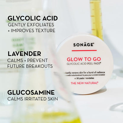 Sonage Glow To Go Glycolic Acid Peel Pads For Face & Body, Professional Strength Exfoliation and Resurfacing AHA Pads That Helps Even Skin Tone, Pore Size, Brighten & Smooths Complexion