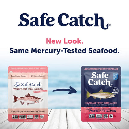 Safe Catch Wild Pacific Pink Salmon Skinless Boneless Wild-Caught Salmon Fish Pouch, Mercury Tested, Kosher, 12-Pack Salmon Pouches 3oz Packets
