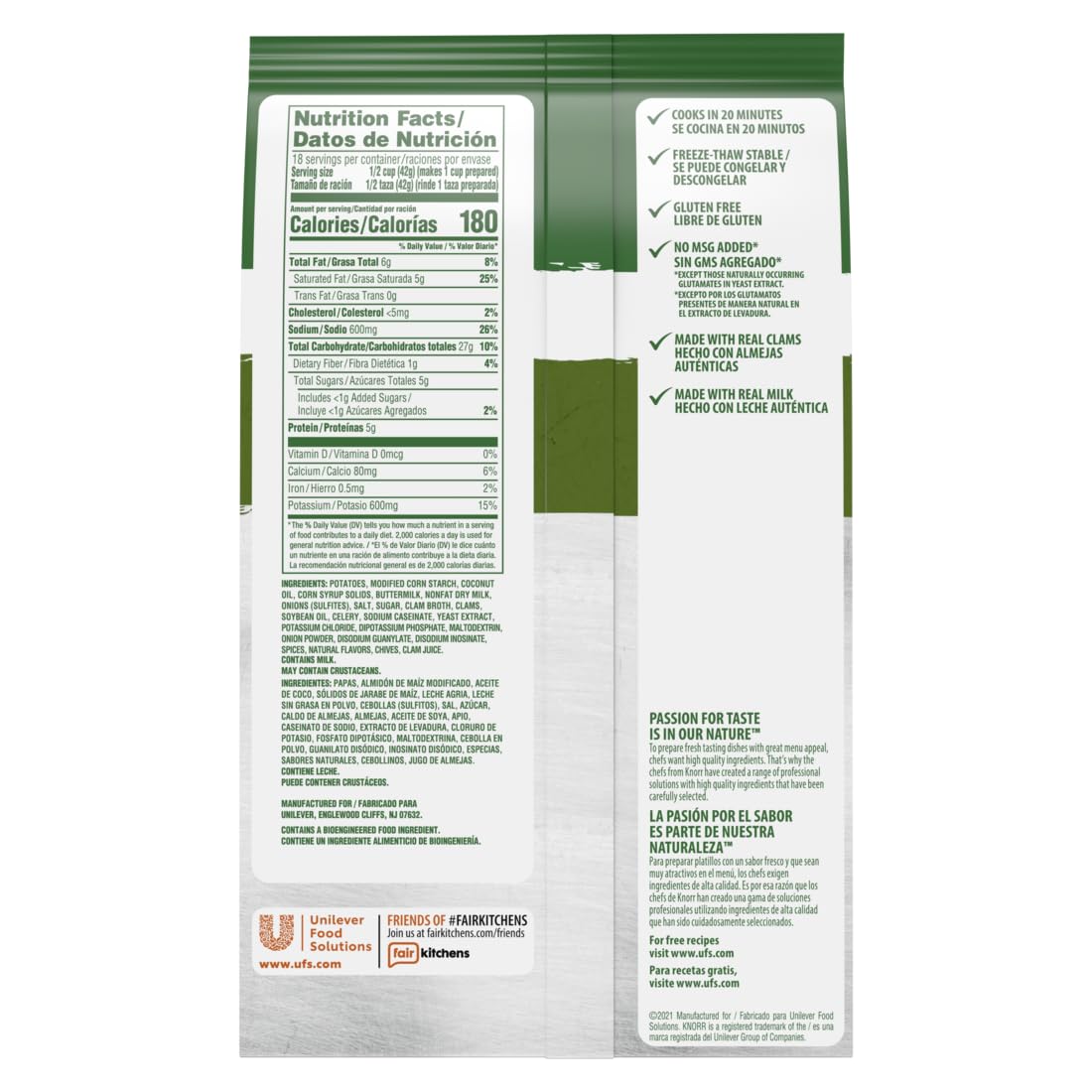 Knorr Professional Soup du Jour New England Clam Chowder Soup Mix No added MSG, 0g Trans Fat per Serving, Just Add Water, 27 oz, Pack of 4