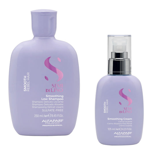 Alfaparf Milano Semi di Lino Smooth Sulfate Free Shampoo and Smoothing Cream Set for Frizzy Hair - Anti Frizz Hair Care to Revitalize, Protect, Smooth and Restore Shine