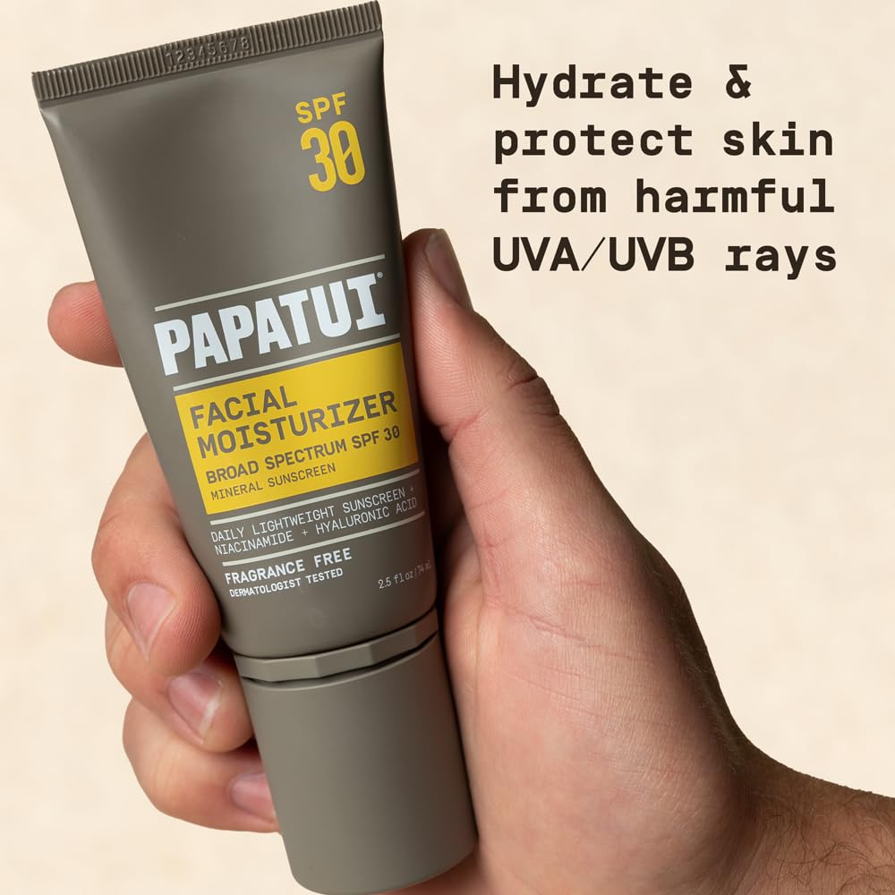 PAPATUI by Dwayne Johnson Hydrating Men's Face Moisturizer with SPF 30 | Unscented | Broad Spectrum Sun Protection | Lightweight Hydration | 2.5 fl oz (Pack of 2)