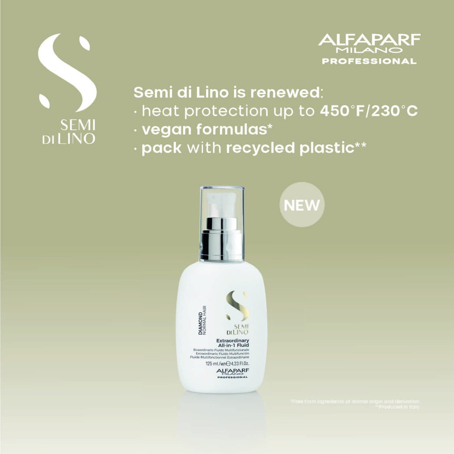 ALFAPARF MILANO Semi di Lino Diamond Extraordinary All-in-1 Leave-In Fluid with Thermal Protection - Detangles, Protects, Softens, Smooths, Controls, Seals Cuticles - Vegan Formula - 4.23 fl. oz.