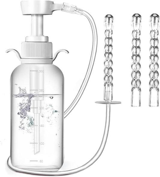 Enema Kit Douches for Men - 330ml Anti Back-Flow Design with Handle & 3 Nozzle Tips, Portable Rinse Bottle for Women