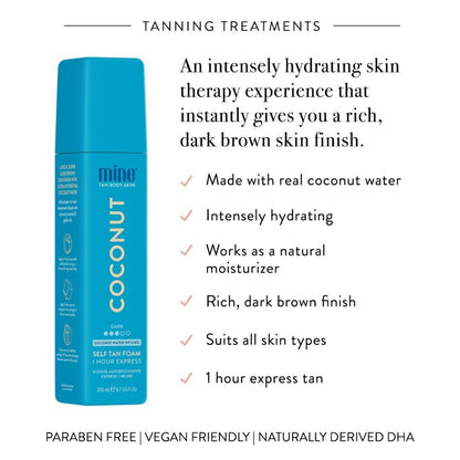 MineTan Coconut Duo Self Tan Bundle | Express 1 Hour - Includes 2 Coconut Sunless Tanner Mousses, Application Mitt, & Exfoliating Glove for Tan Removal & Prep