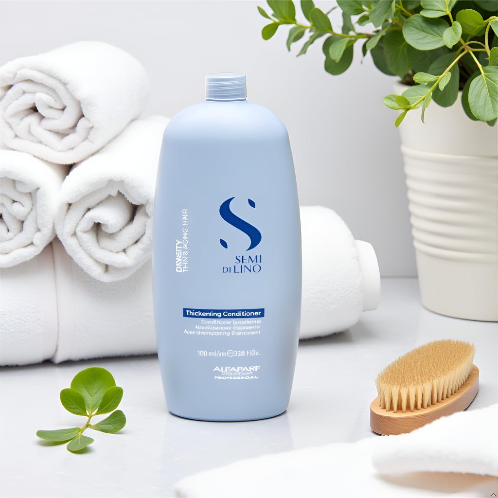 ALFAPARF MILANO Semi di Lino Density Thickening Conditioner - Peptides & Amido Acids - Fine & Thin Hair - Detangles, Softens - Adds Body & Volume for Revitalized, Youthful & Thicker Hair