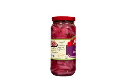 Mezzetta Pickled Red Onions in Jar - Tangy & Sweet Crunch - Perfect for Salads, Sandwiches & Culinary Creations - Vinegar & Seasonings Blend - Vibrant Color - 16 Oz - Pack of 6