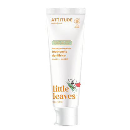 ATTITUDE Kids Fluoride-Free Toothpaste, EWG Verified, Plant- and Mineral-Based Ingredients, Vegan, Sugar-Free, Mango, 4.2 Oz