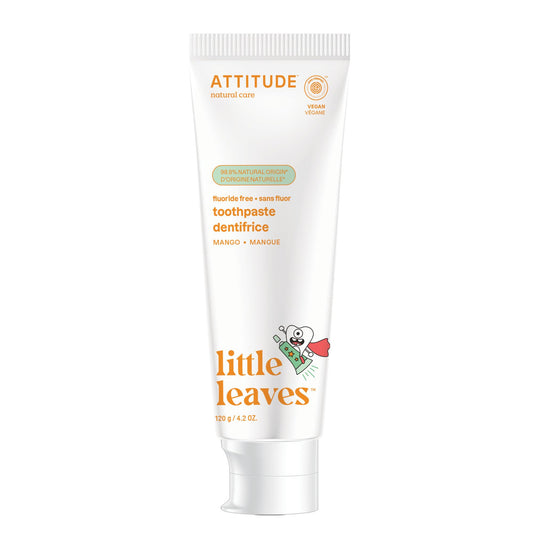 ATTITUDE Kids Fluoride-Free Toothpaste, EWG Verified, Plant- and Mineral-Based Ingredients, Vegan, Sugar-Free, Mango, 4.2 Oz